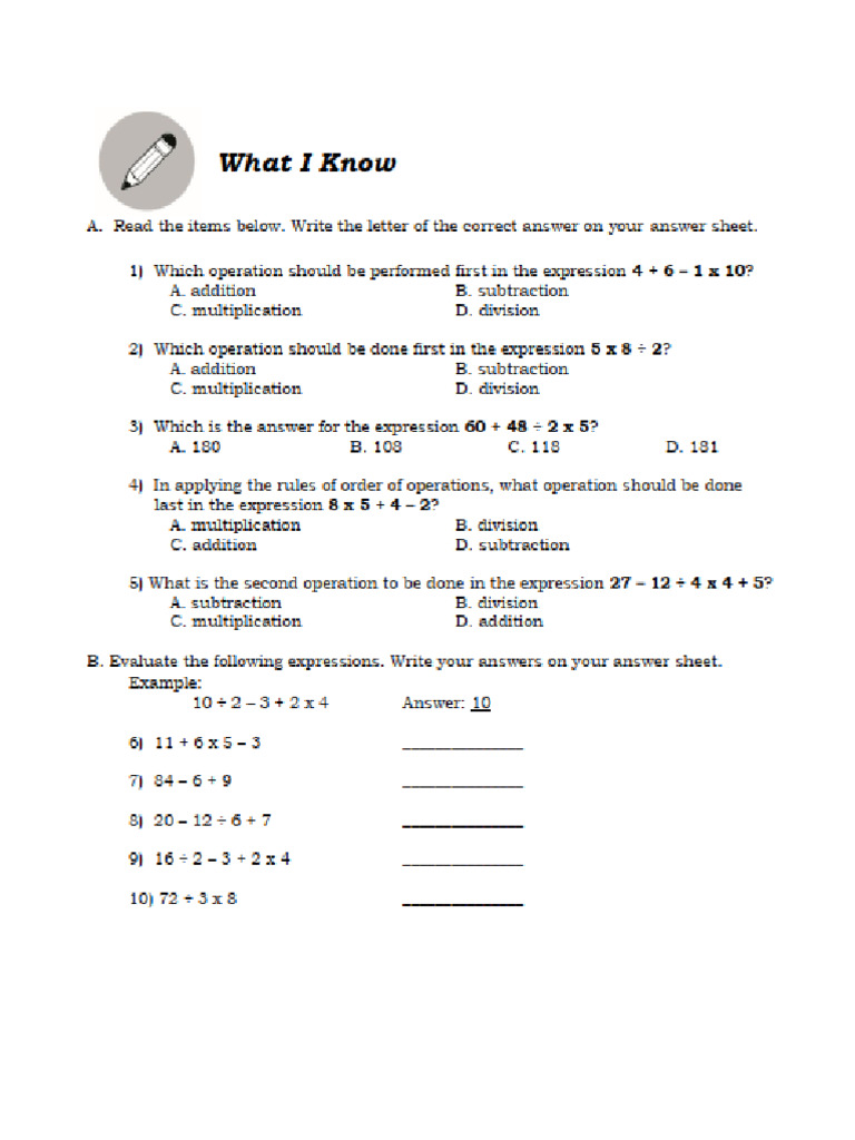 GEMDAS Worksheet | PDF