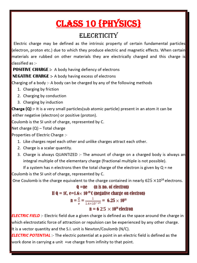 Class 10 Physics: Understanding Electricity | PDF | Electric Charge ...