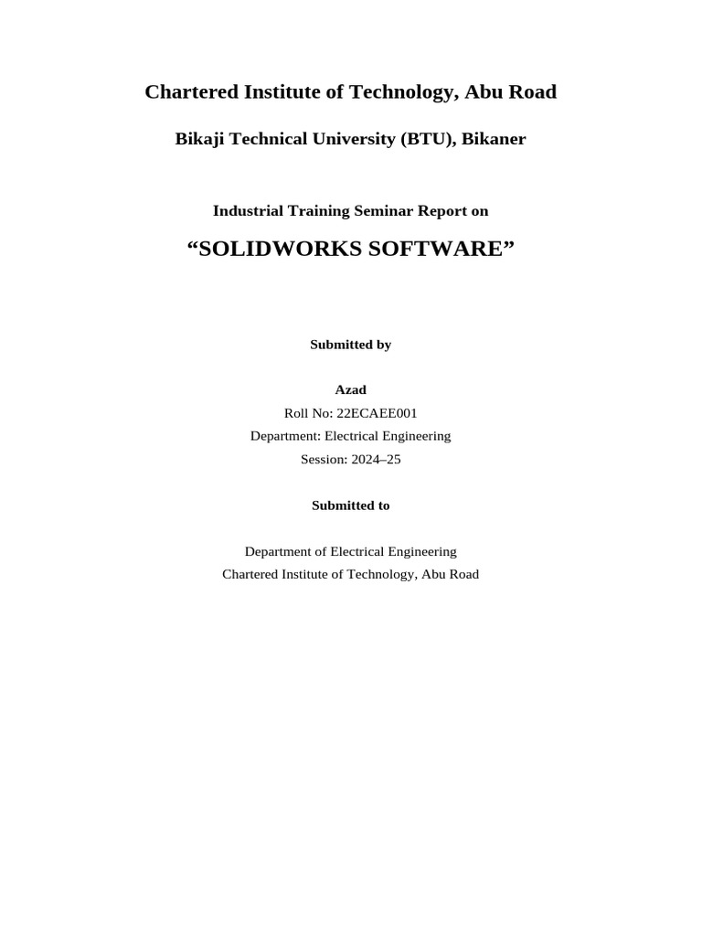 SolidWorks Training Report for Engineers | PDF | Computer Aided Design ...