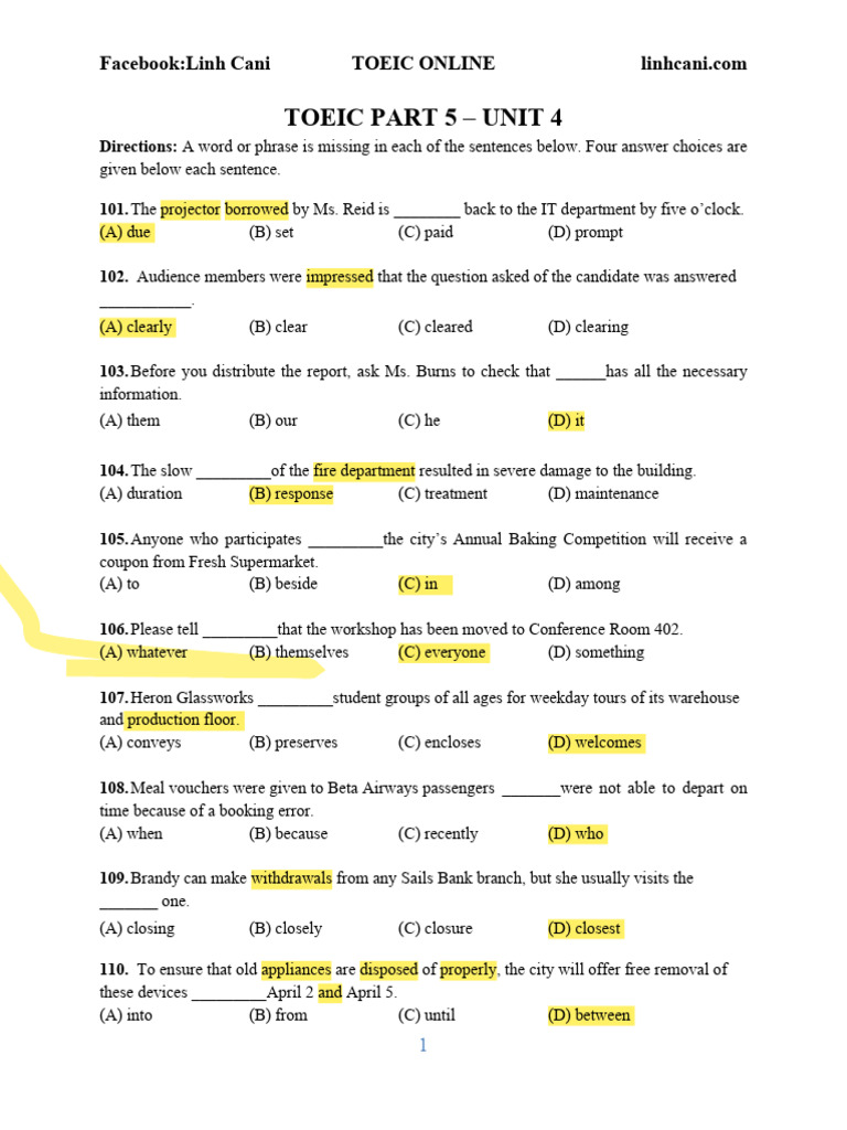 TOEIC Practice: Part 5 Exercises | PDF