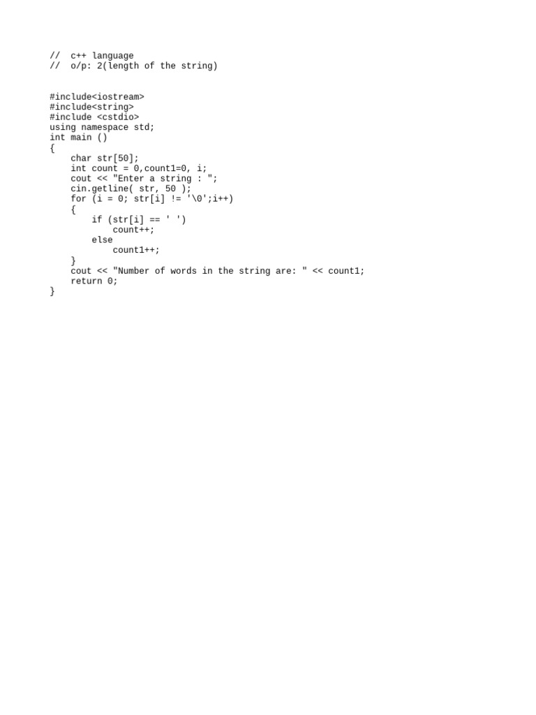 C++ Program to Count Words in String | PDF