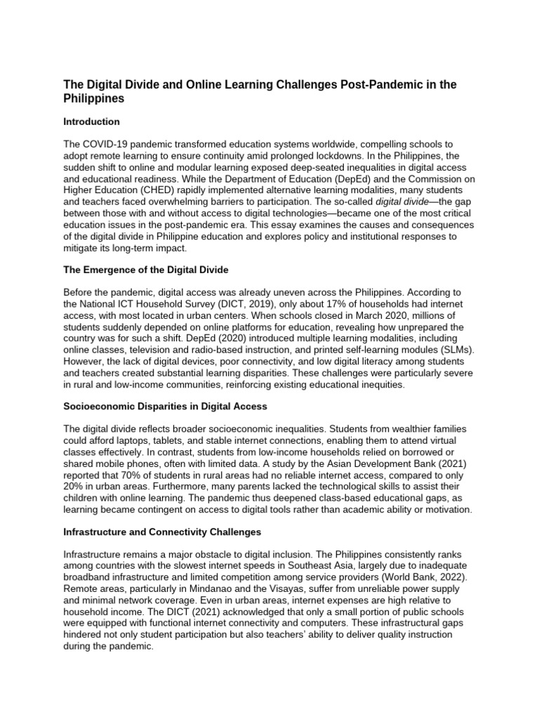 Digital Divide in Philippine Education Post-COVID | PDF | Educational ...