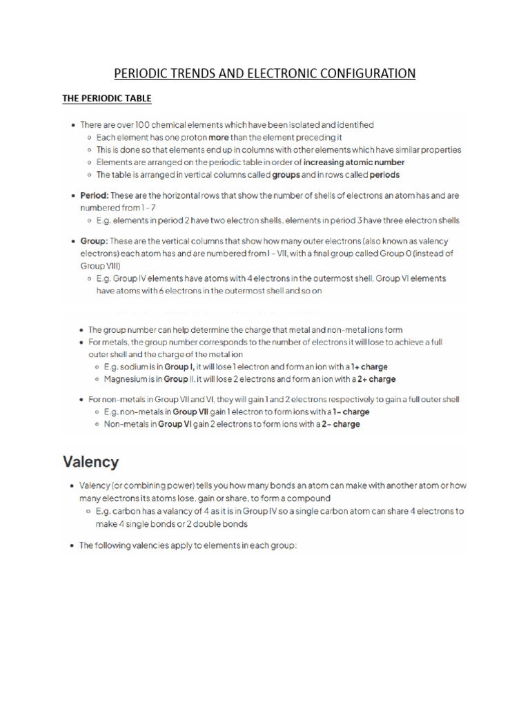 PERIODIC TRENDS AND ELECTRONIC CONFIGURATION (Notes) | PDF