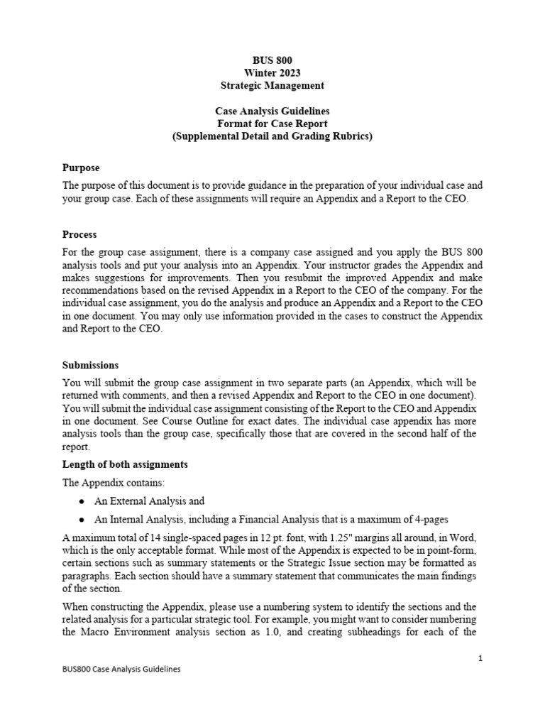 BUS800 Case Analysis Guidelines 2023 | PDF | Swot Analysis
