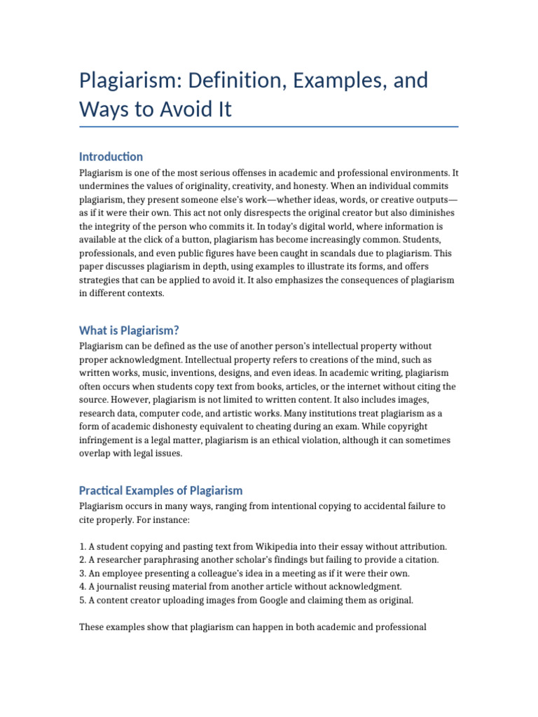 Understanding and Avoiding Plagiarism | PDF | Plagiarism | Academic ...