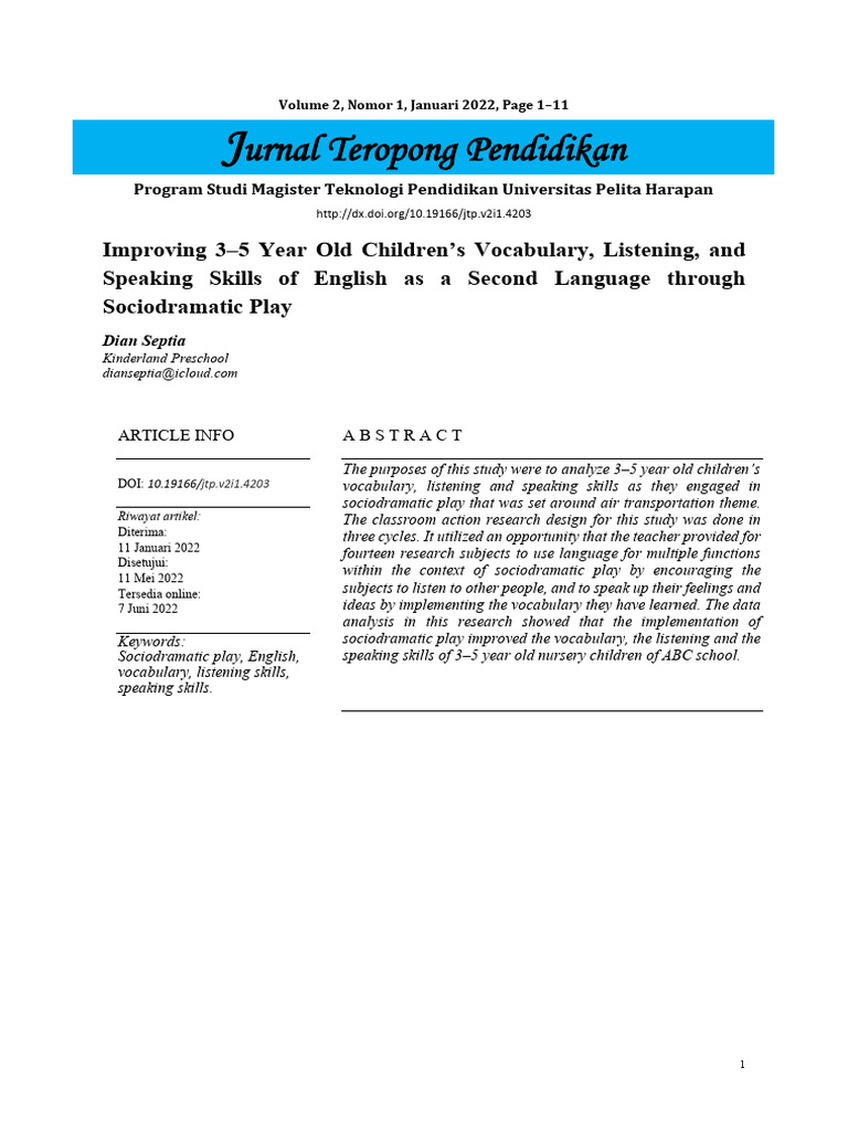 Improving 3-5 Year Old Childrens Vocabulary Liste | PDF | Vocabulary ...