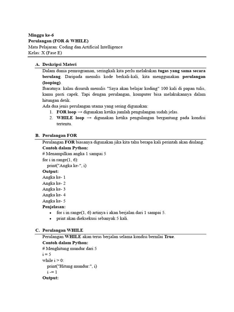 Perulangan FOR dan WHILE dalam Coding | PDF
