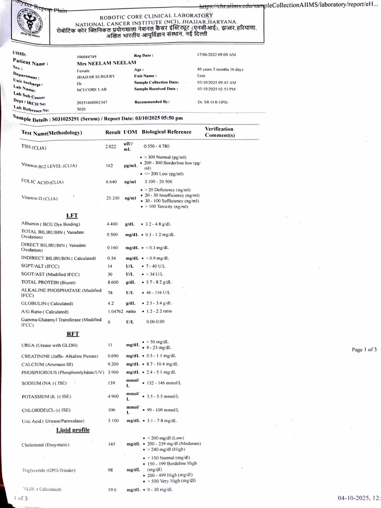Clinical Lab Report for Mrs. Neelam | PDF | White Blood Cell | Medical ...