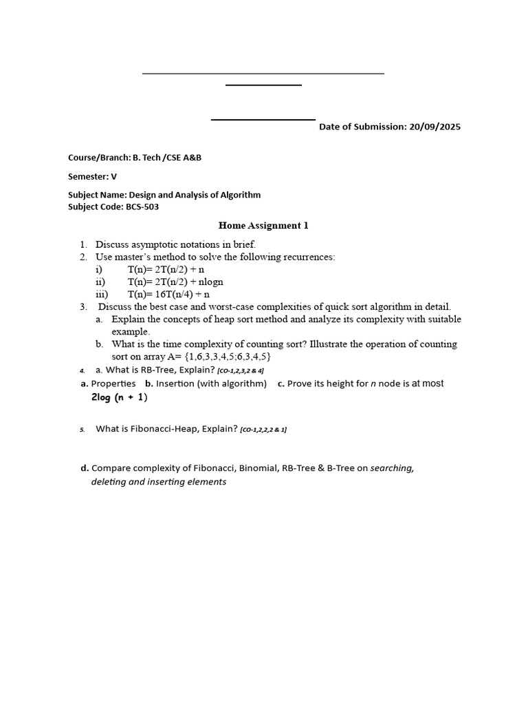 Design and Analysis of Algorithms Assignment | PDF