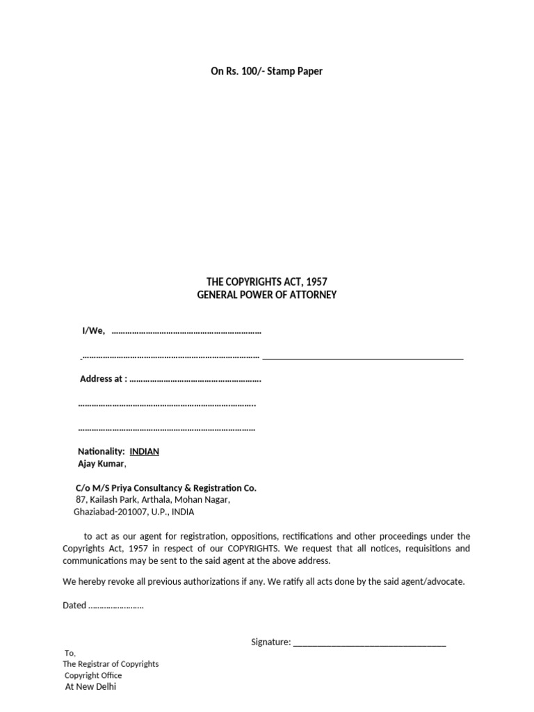 General Power of Attorney for Copyrights | PDF