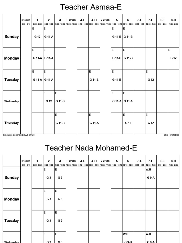2025 School Timetable Overview | PDF