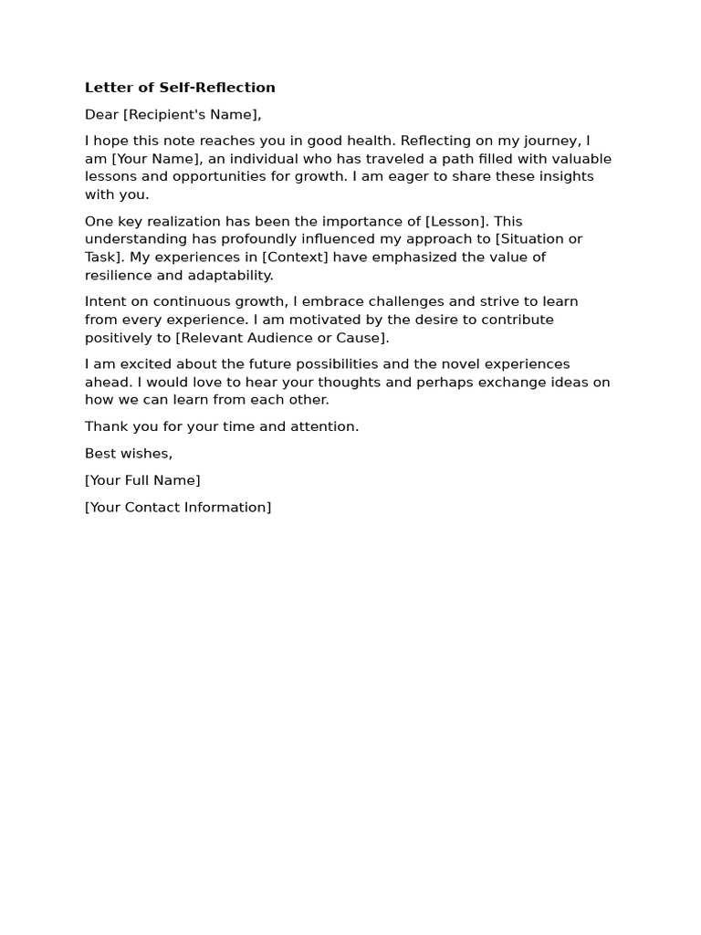 Self-Reflection Letter Template | PDF