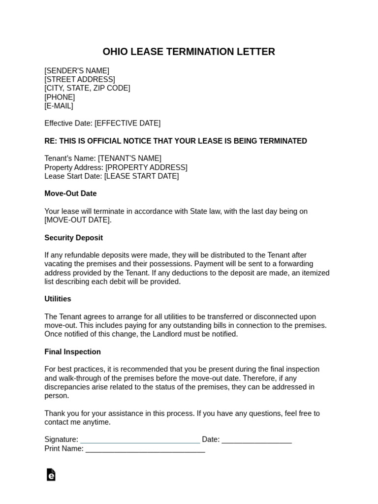 Ohio Lease Termination Letter Template | PDF