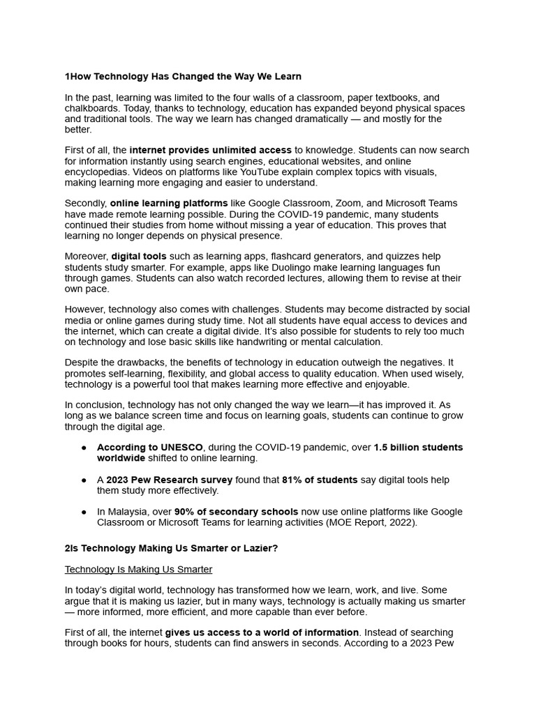 Impact of Technology on Learning Today | PDF | Educational Technology ...