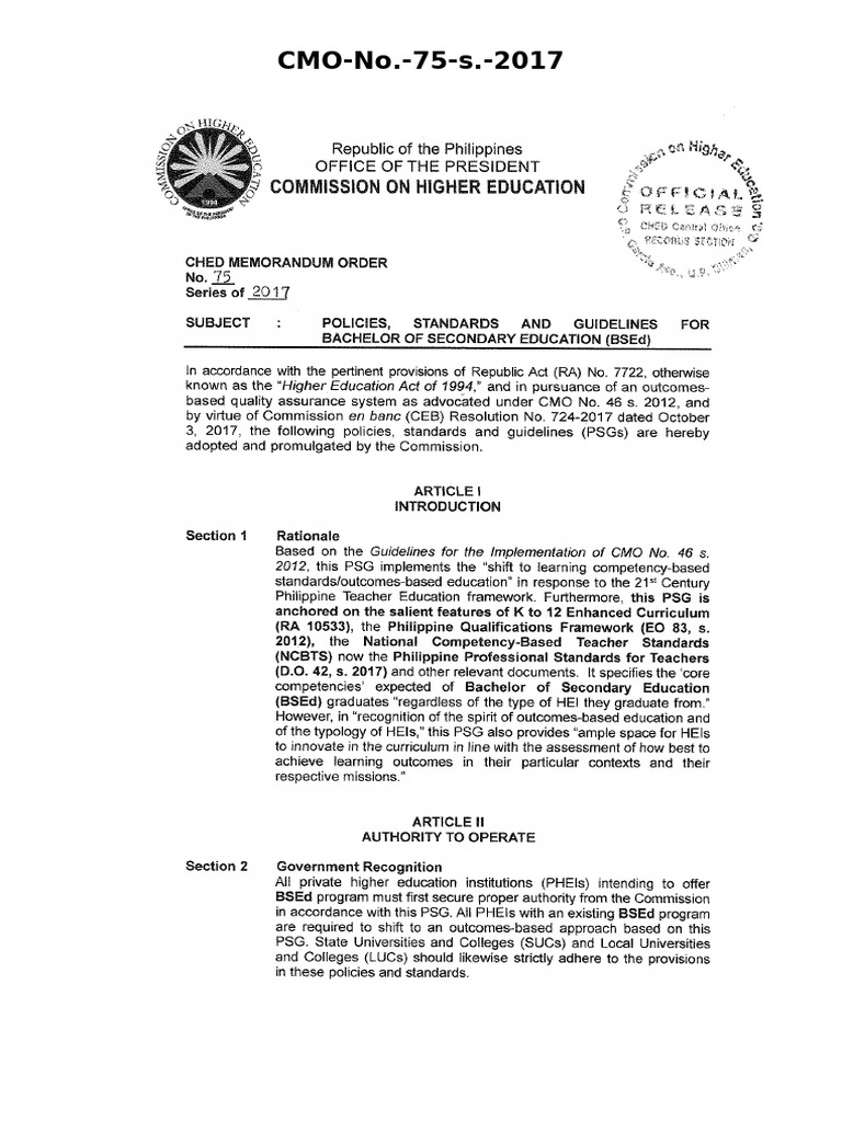 Ched Memorandom 75s 2017 | PDF
