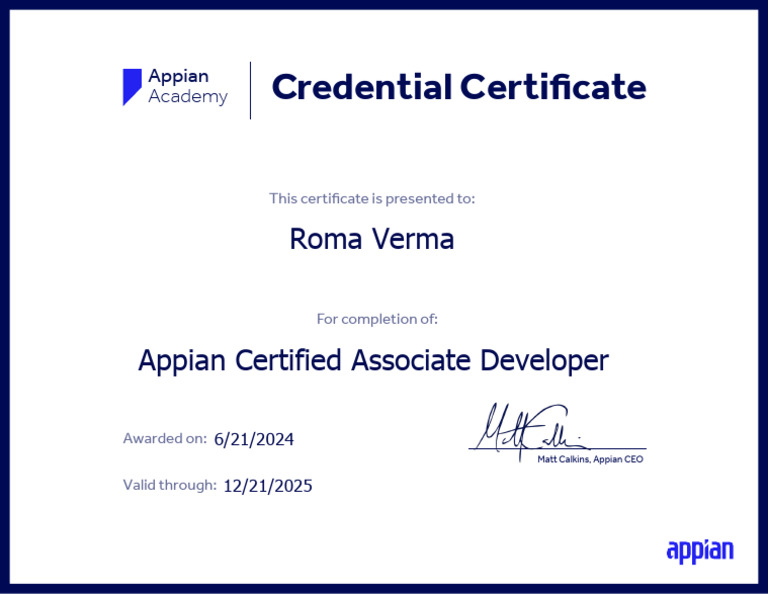 Appian Certified Associate Developer Certificate | PDF