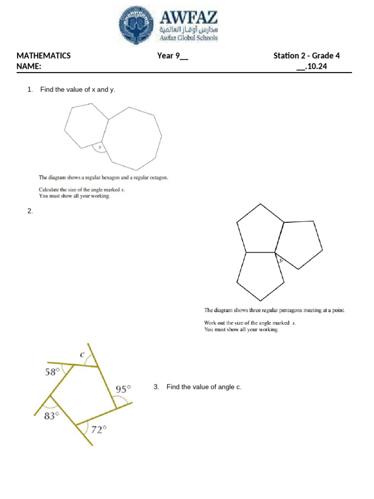 Year 9 Math Problems: Solve for x, y, c | PDF