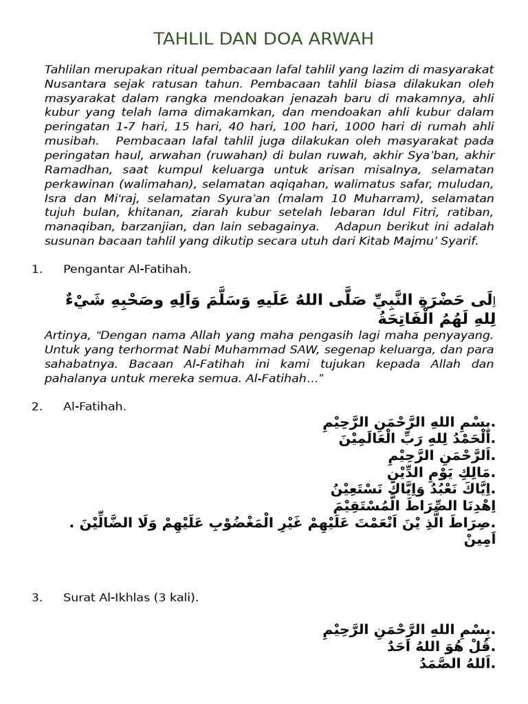 TAHLIL DAN DOA ARWAH | PDF