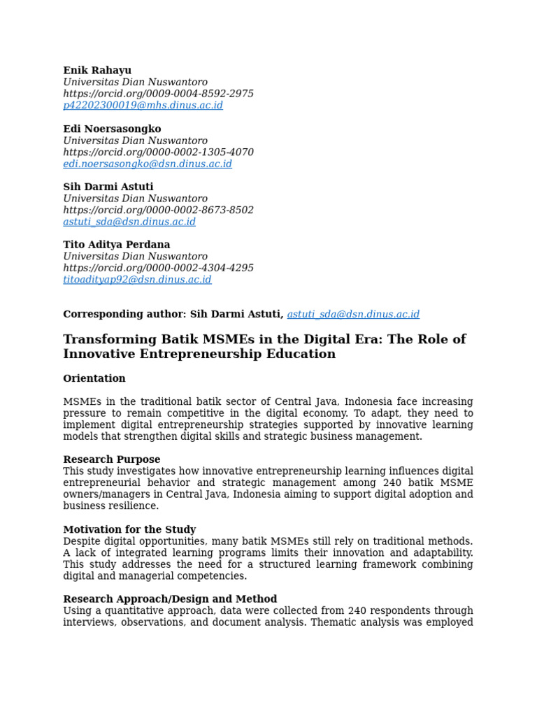 Article's Enik Et Al Edit Edit Edit | PDF | Entrepreneurship | Creativity