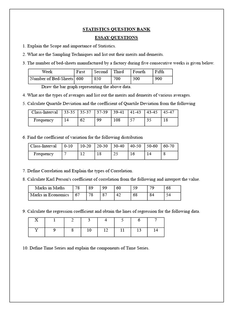 Comprehensive Statistics Question Bank | PDF | Statistics | Time Series