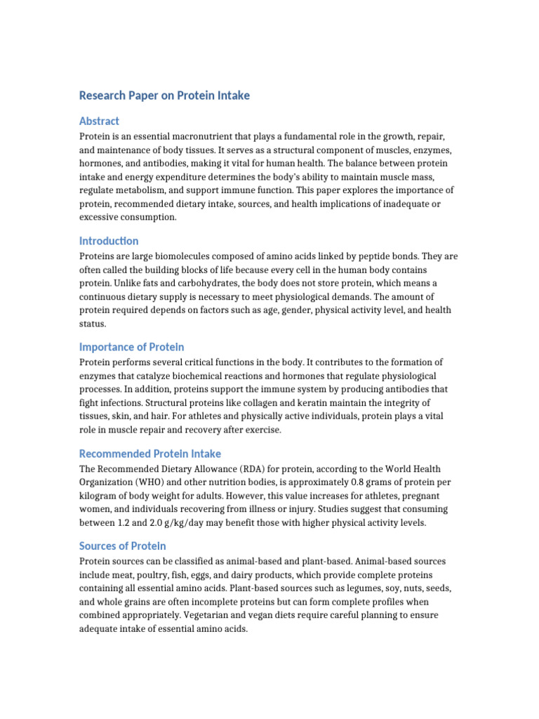 Research Paper On Protein Intake | PDF | Proteins | Diet (Nutrition)