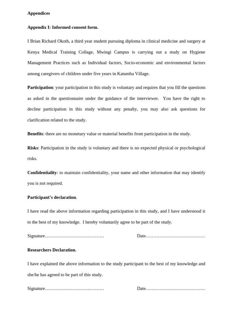 Brian Okoth-Questionnaire | PDF | Latrine | Sanitation