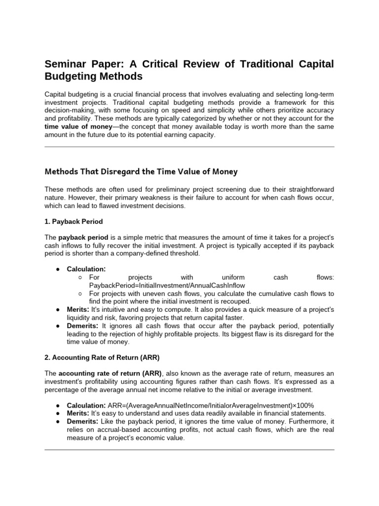 Traditional Capital Budgeting Methods Review | PDF | Net Present Value ...