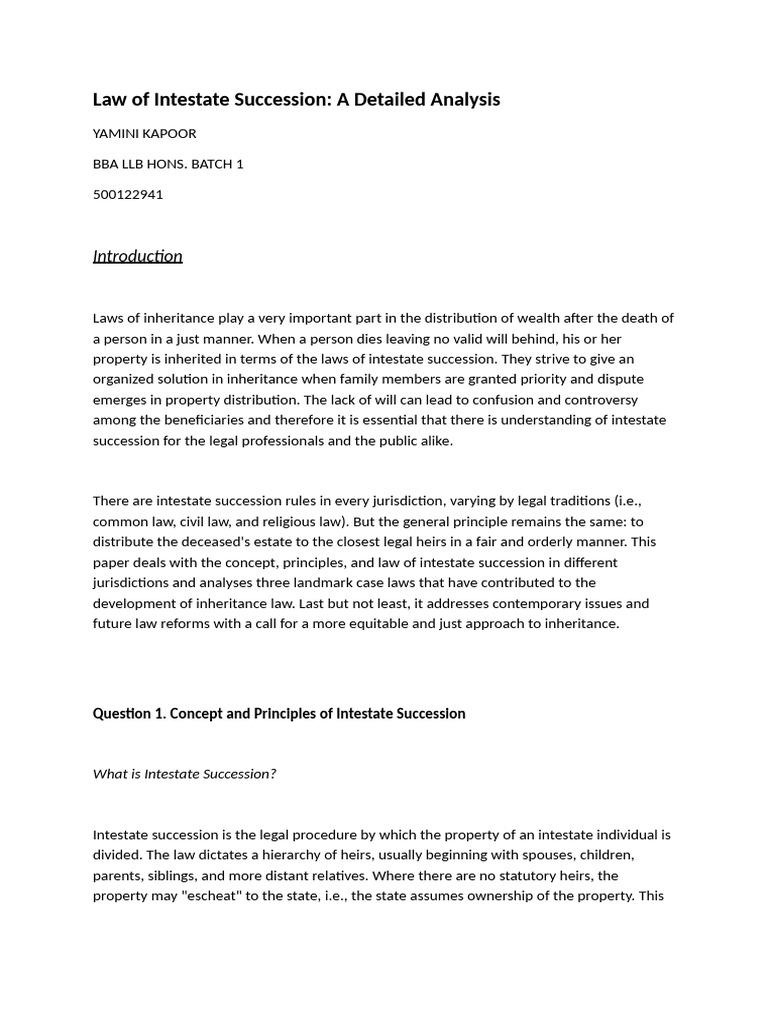 Intestate Succession: Principles and Laws | PDF | Intestacy | Inheritance
