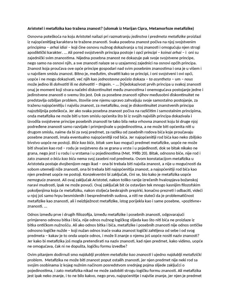 Ostaje Li Metafizika Tražena Znanost | PDF