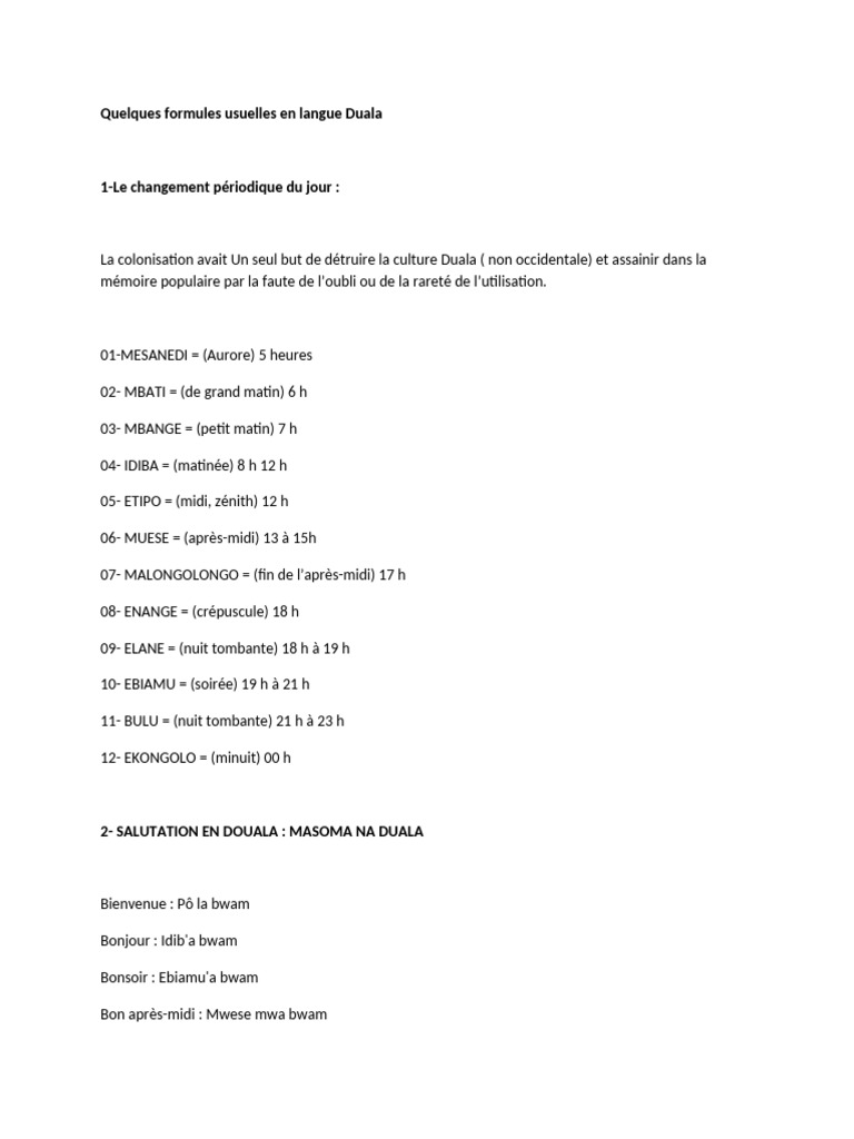 Formules Usuelles en Langue Duala | PDF