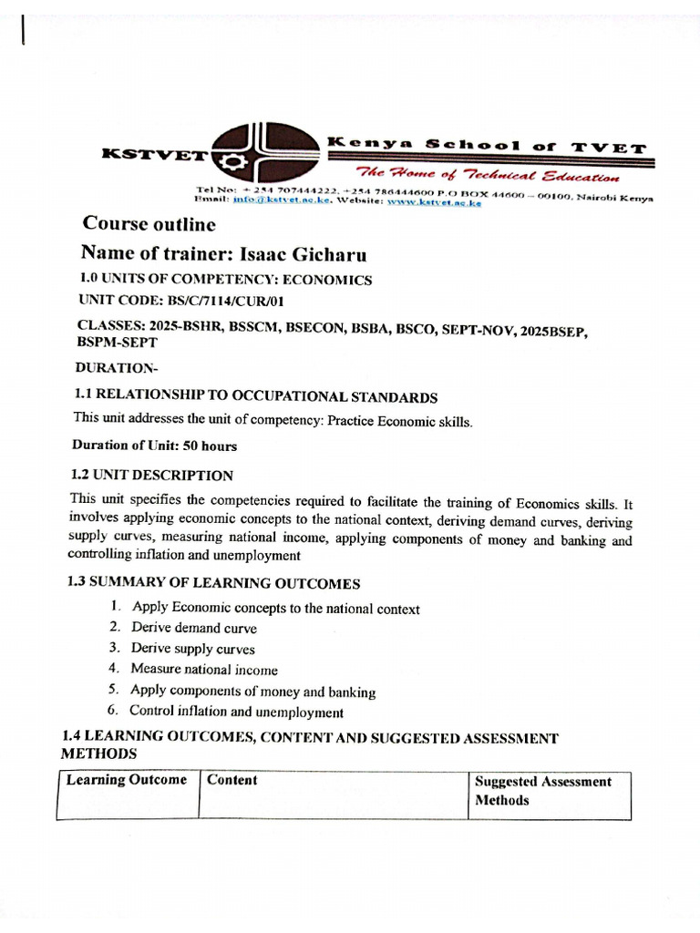 Course Outline - Economic Skills | PDF