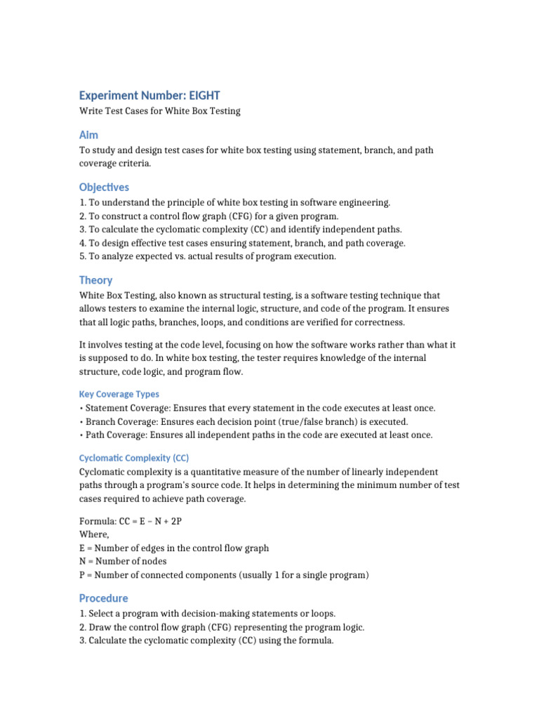 White Box Testing: Test Case Design Guide | PDF | Theoretical Computer ...