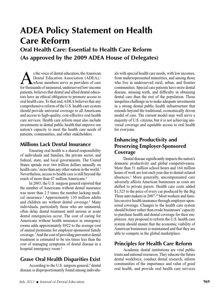 Dental Reform for Health Equity | PDF | Health Care In The United ...