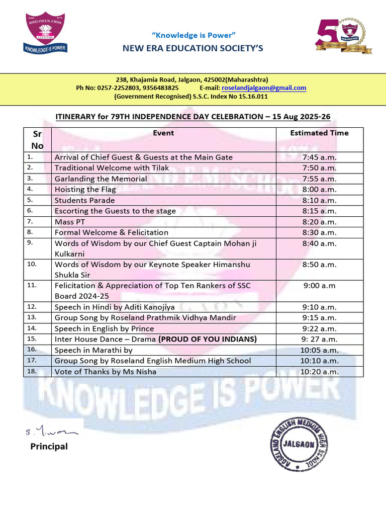 Independence Day Itinerary | PDF