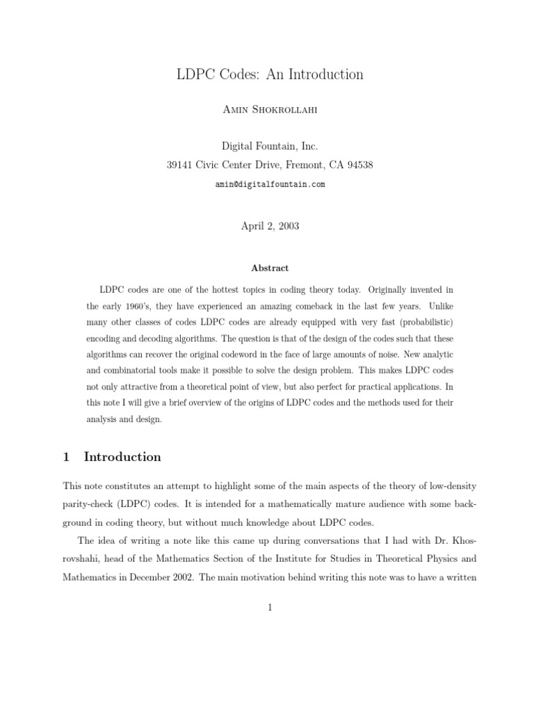 Overview of LDPC Codes Theory | PDF | Low Density Parity Check Code ...