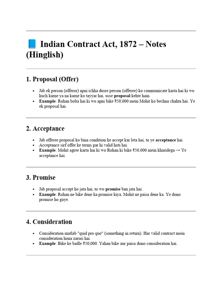 Indian Contract Act 1872 Summary Notes | PDF | Indemnity | Business Law