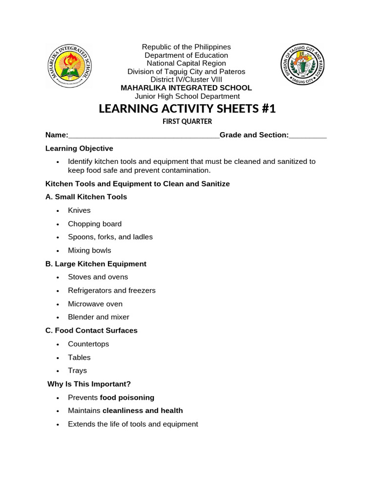 Learning Activity Sheets Tle 9 | PDF | Desserts | Sandwich