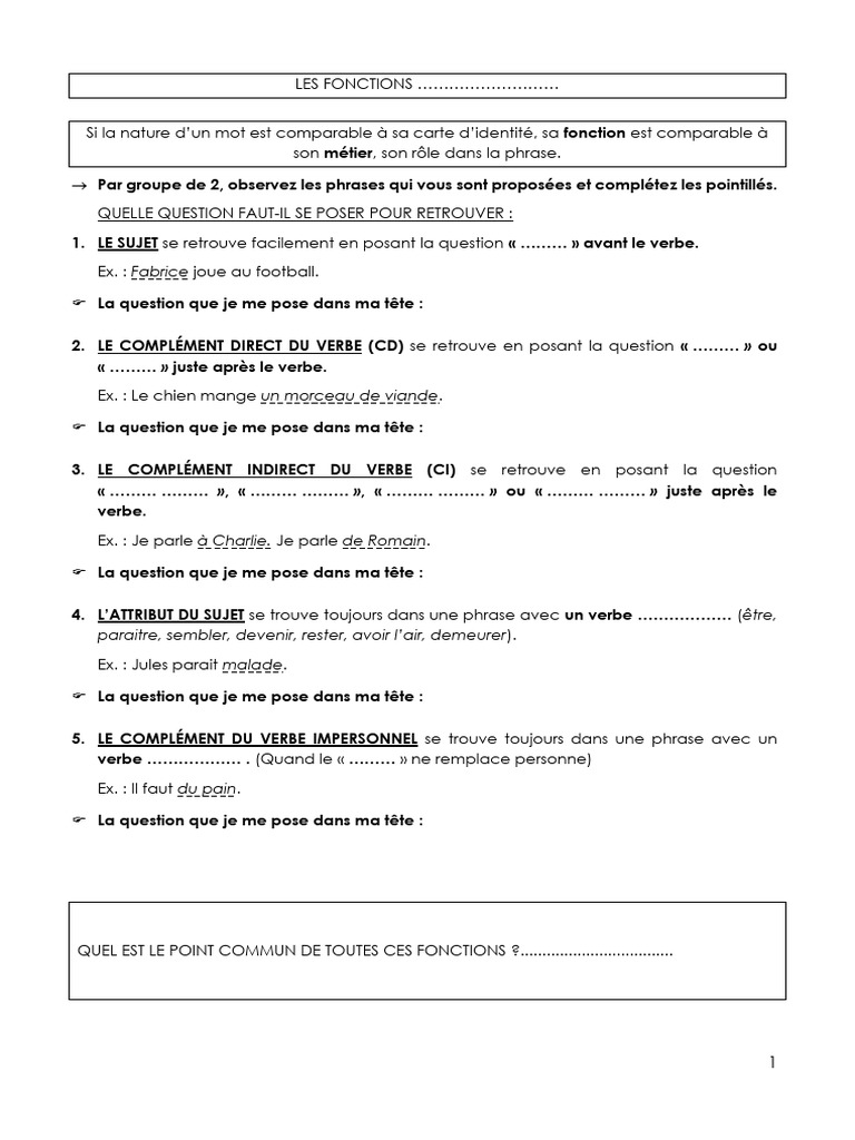 Comprendre les Fonctions Syntaxiques | PDF | Phrase | Sujet (Grammaire)