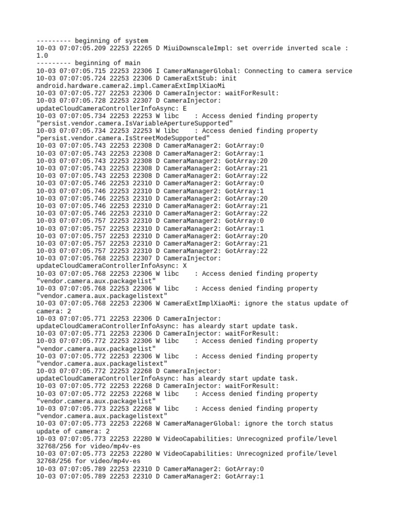 Camera Service Initialization Log | PDF | Computing | Computer Programming