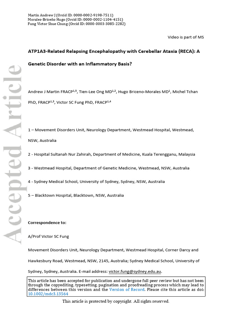 Movement Disord Clin Pract - 2022 - Martin - ATP1A3 Related Relapsing ...