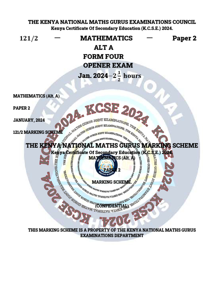 K.C.S.E. 2024 Mathematics Paper 2 Marking Scheme | PDF | Geometric ...