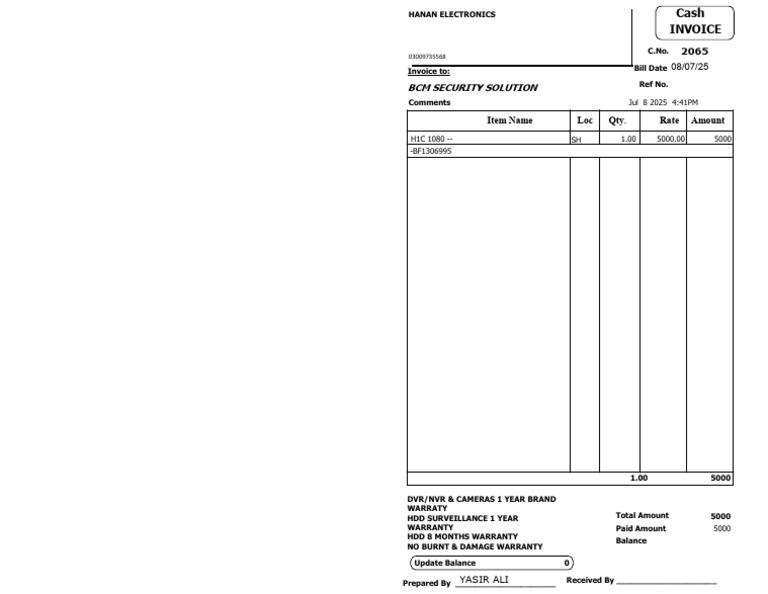 BCM Security Solution Invoice 2065 | PDF
