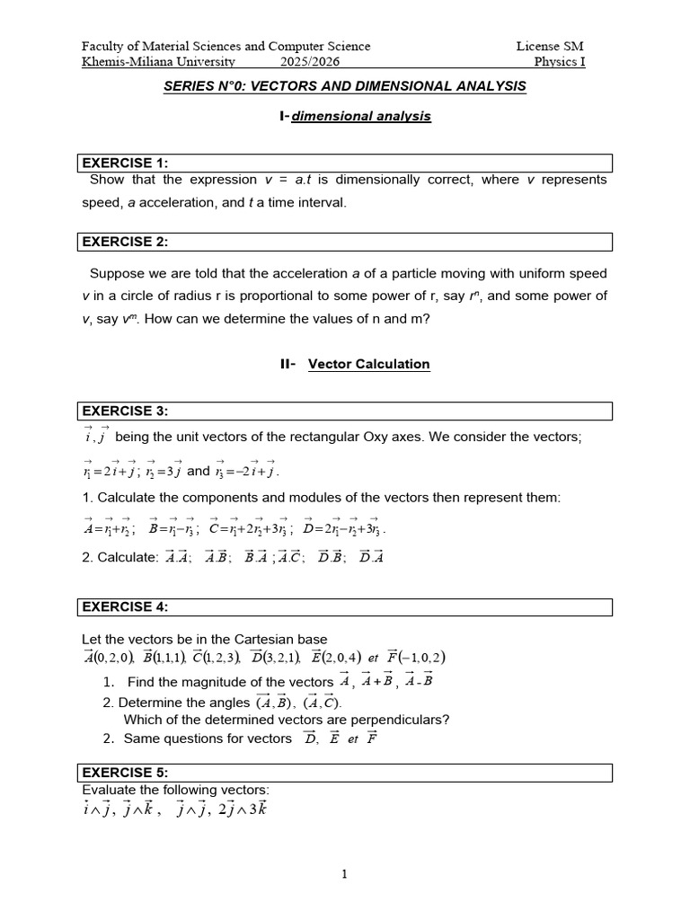 Serie01 2025 2026 | PDF | Euclidean Vector | Acceleration