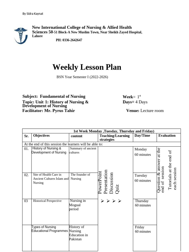 Weekly Nursing Lesson Plans 2022-2026 | PDF | Mental Disorder | Mental ...