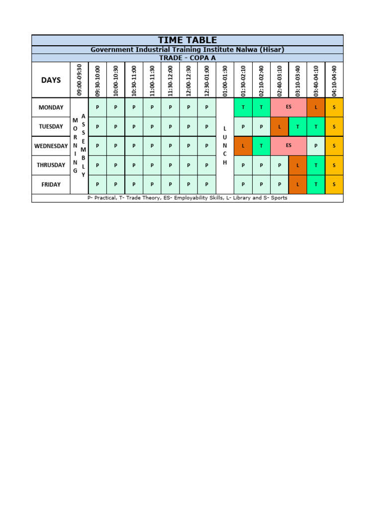 Weekly Class Schedule for COPA A | PDF