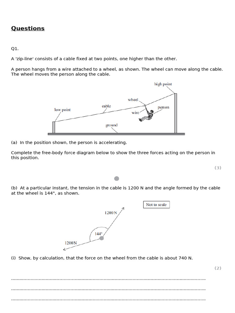 Zip-Line Physics: Forces and Motion | PDF | Force | Tension (Physics)