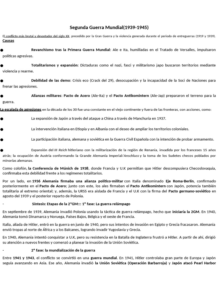 Causas y Consecuencias de la 2ª Guerra Mundial | PDF | Alemania nazi ...