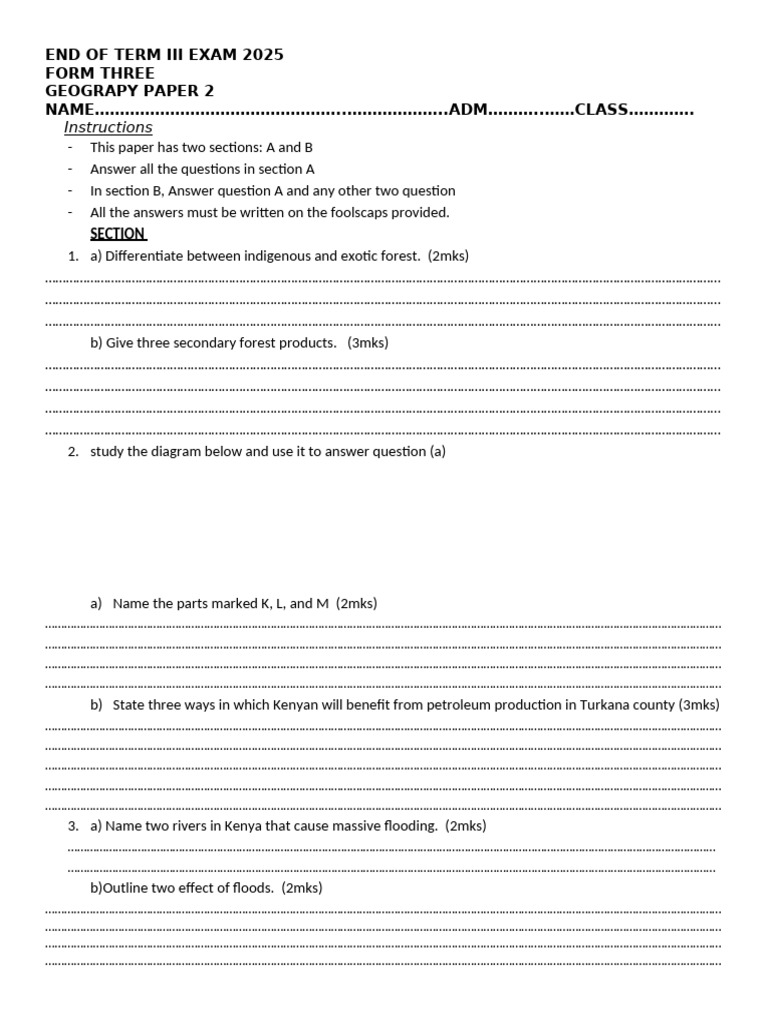 Geography Paper 2 Exam 2025 | PDF | Agriculture