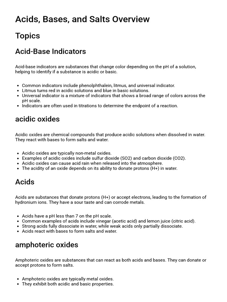 Acids, Bases, and Salts Explained | PDF | Acid | Salt (Chemistry)