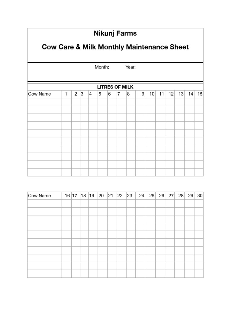 Monthly Milk Production Tracker | PDF